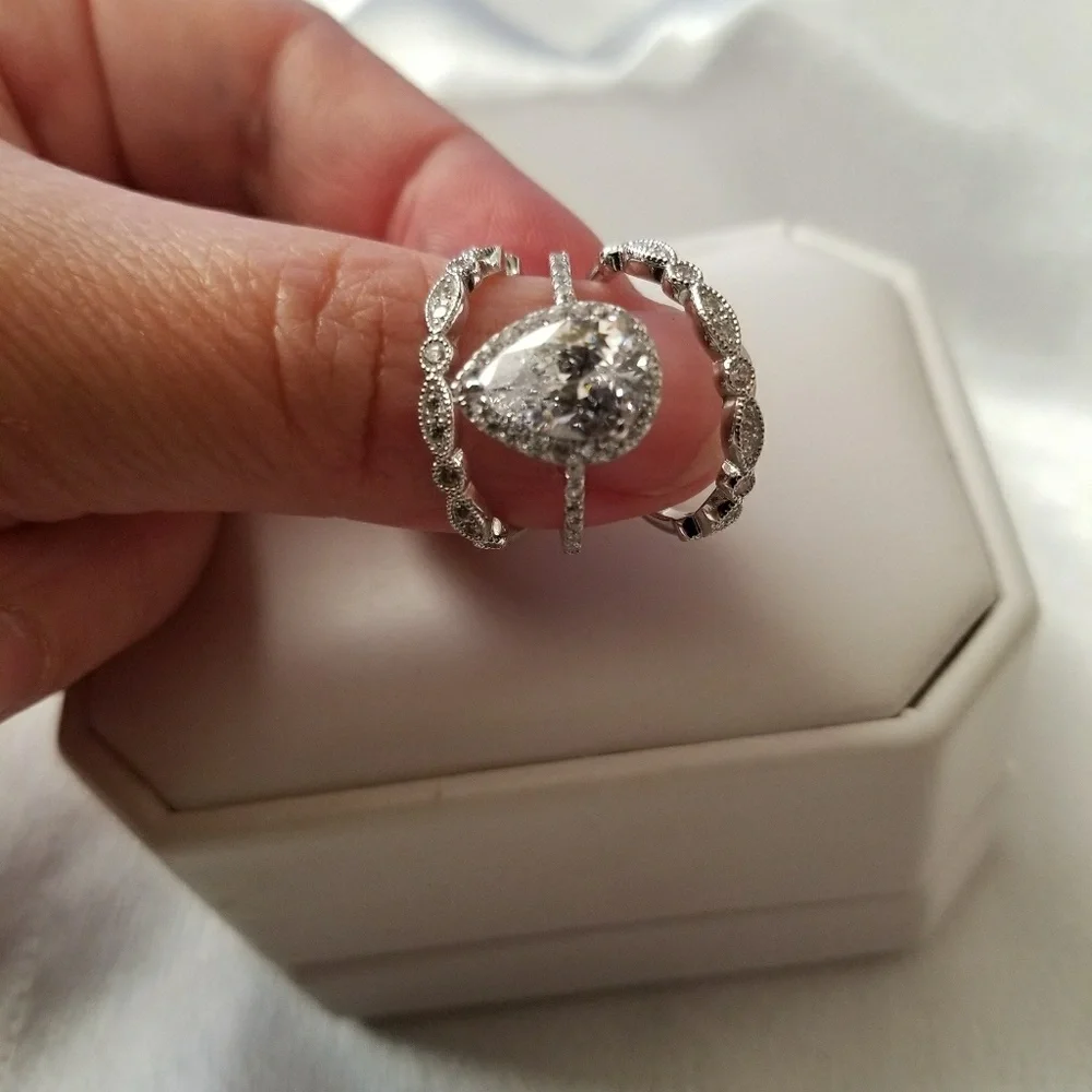 NEW 925 STERLING SILVER HALO DIAMOND PEAR WEDDING RINGS ENGAGEMENT RINGS